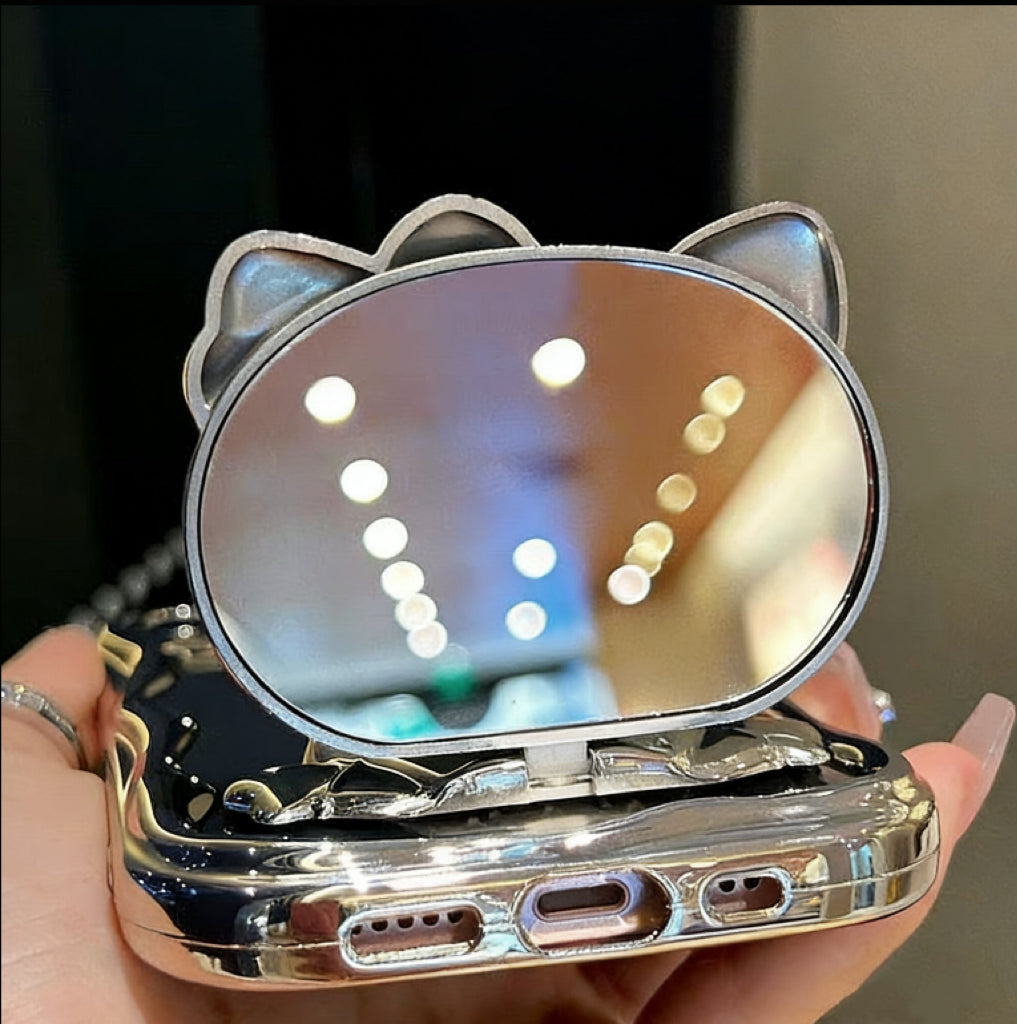Android  Silver Kitty Rotating Mirror and Stand Phone Case