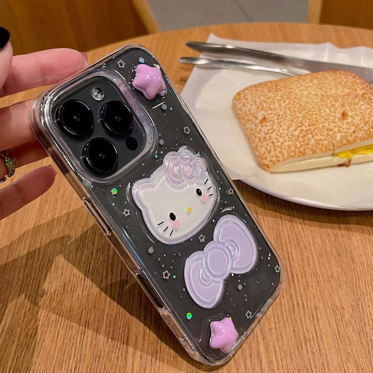 Stars and Hello Kitty Transparent Phone Case