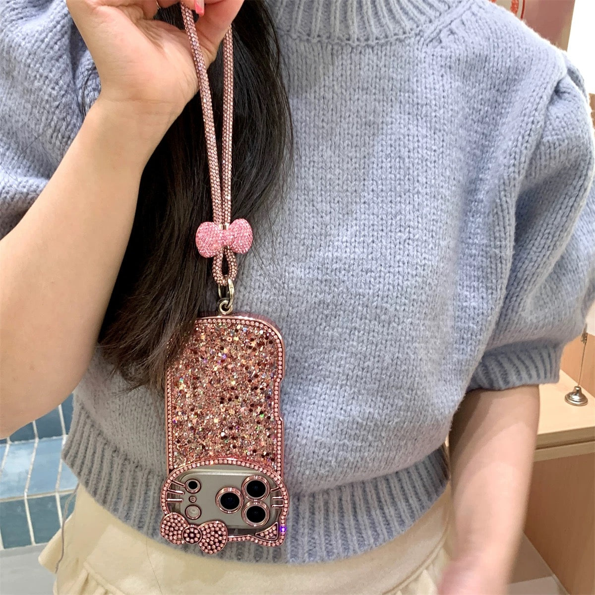 Sparkling Rhinestone Bow & Cat Phone Case