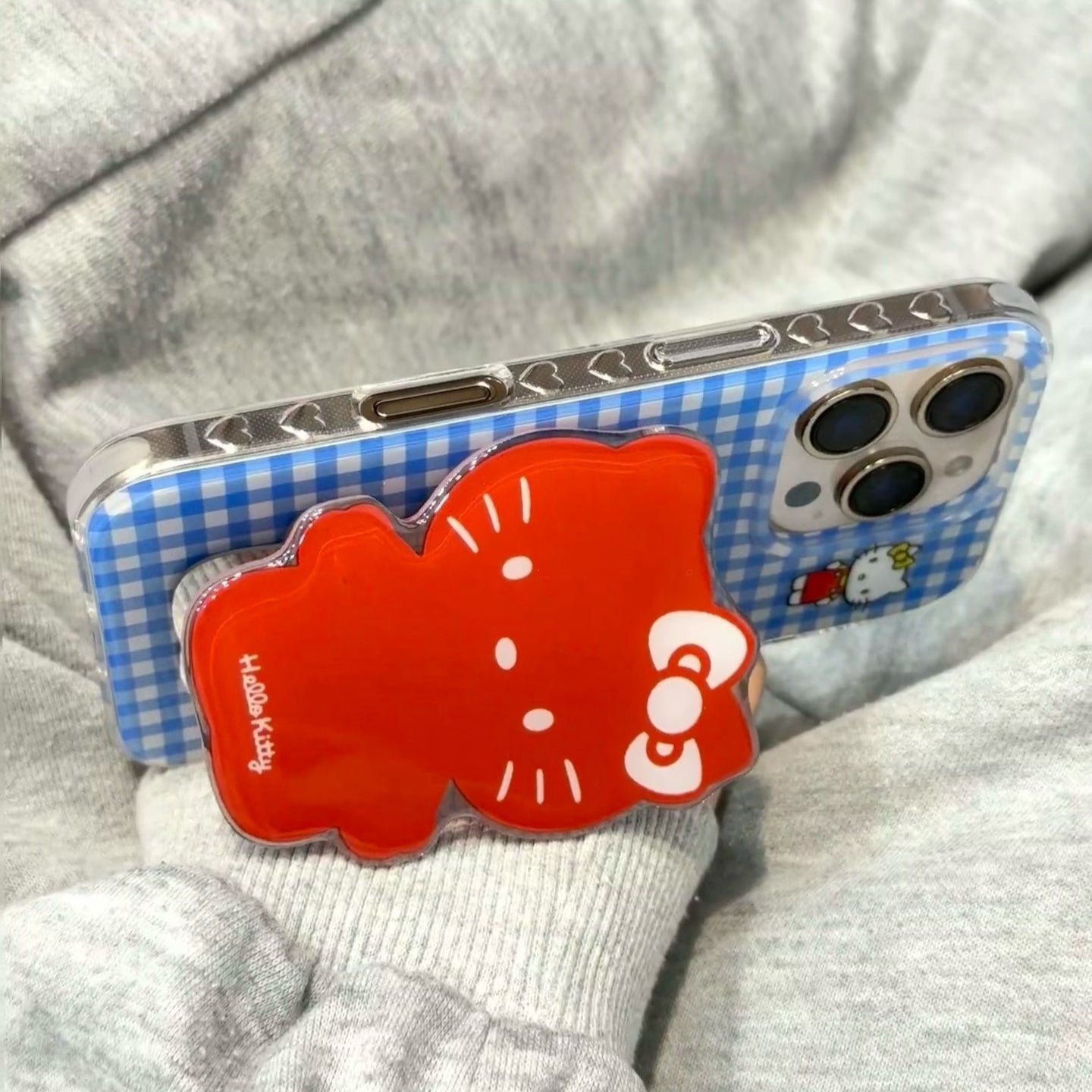 kT cat blue plaid phone case with mirror holder