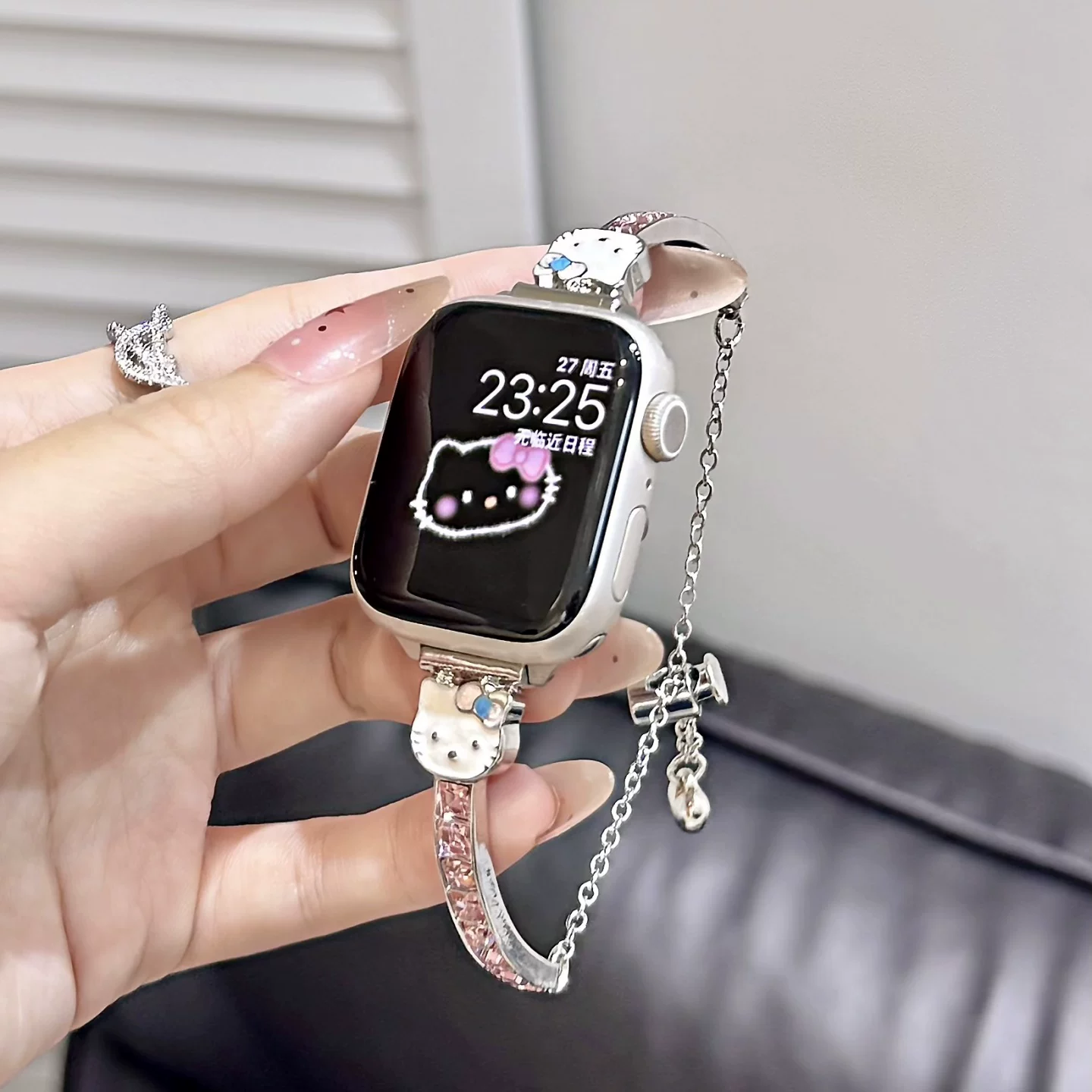 Hello Kitty-style rhinestone bracelet-style watch strap