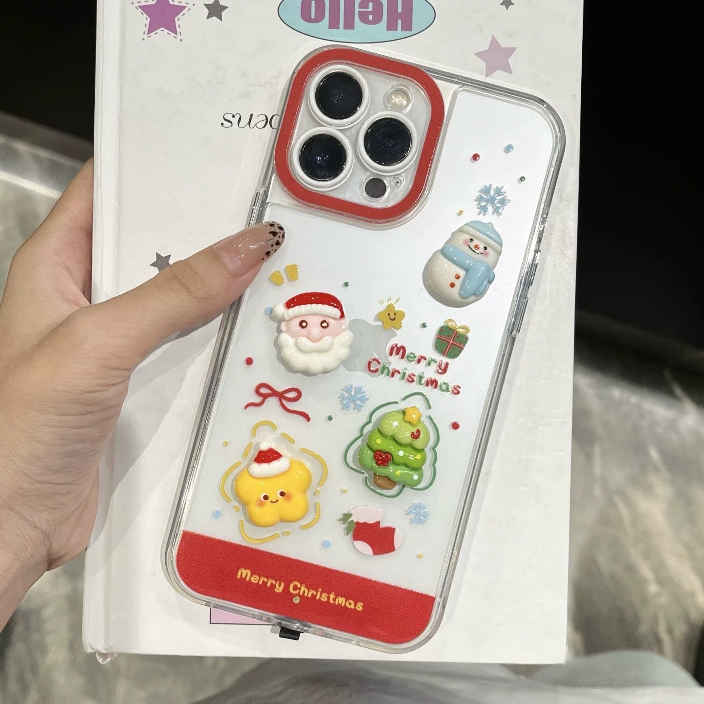 Incoming call flash 3D Christmas doll sticker luminous mobile phone case