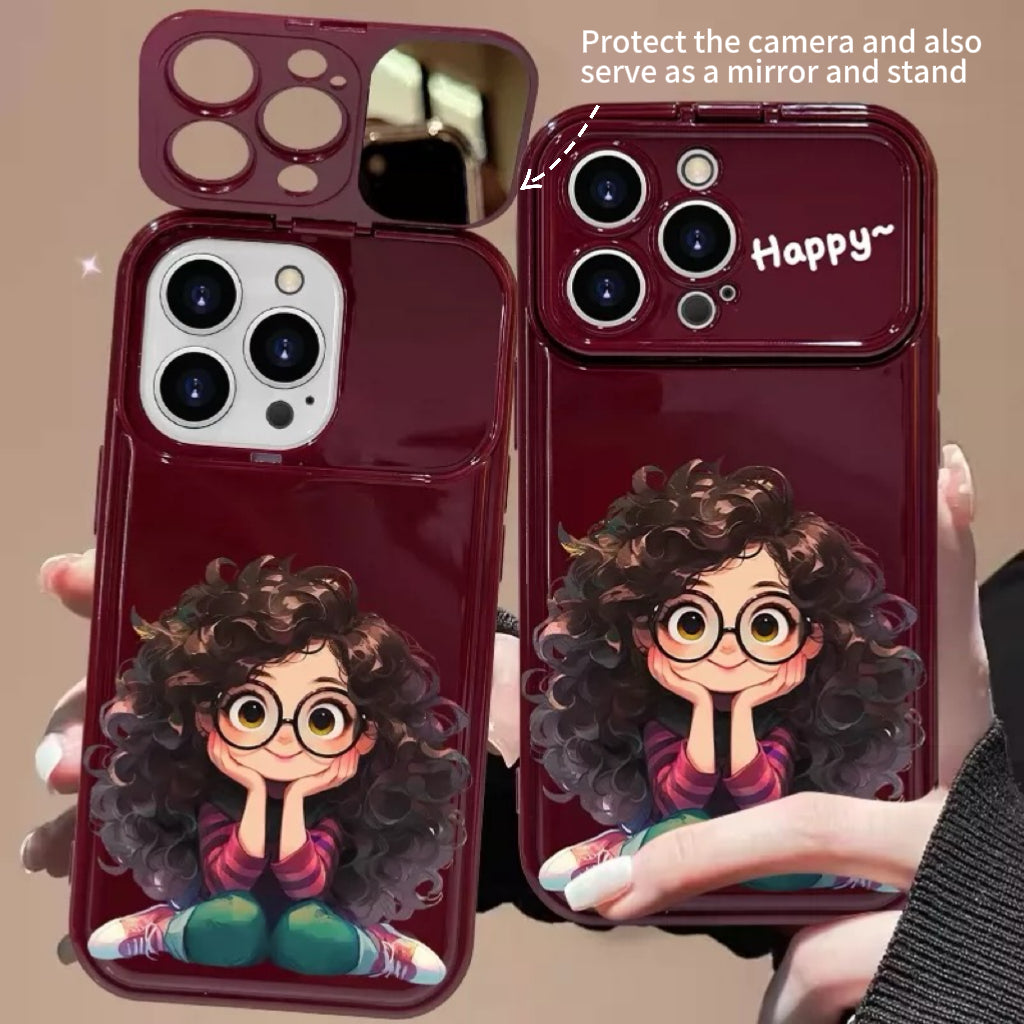 Android Curly Girl Flip Phone Case with Mirror and Stand