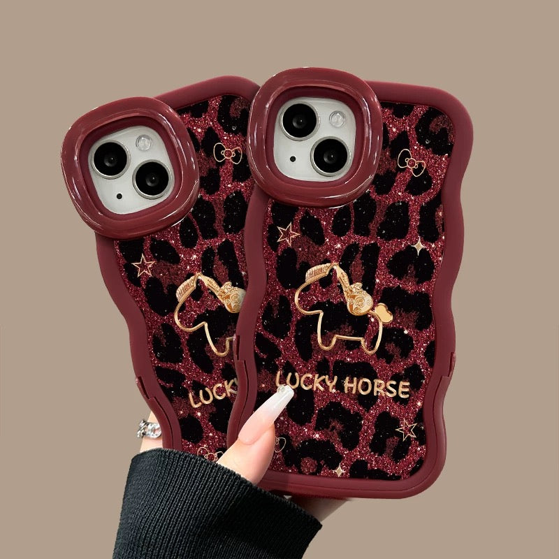 Leopard-Print Calf Hair Phone Case with Dual Invisible Kickstands
