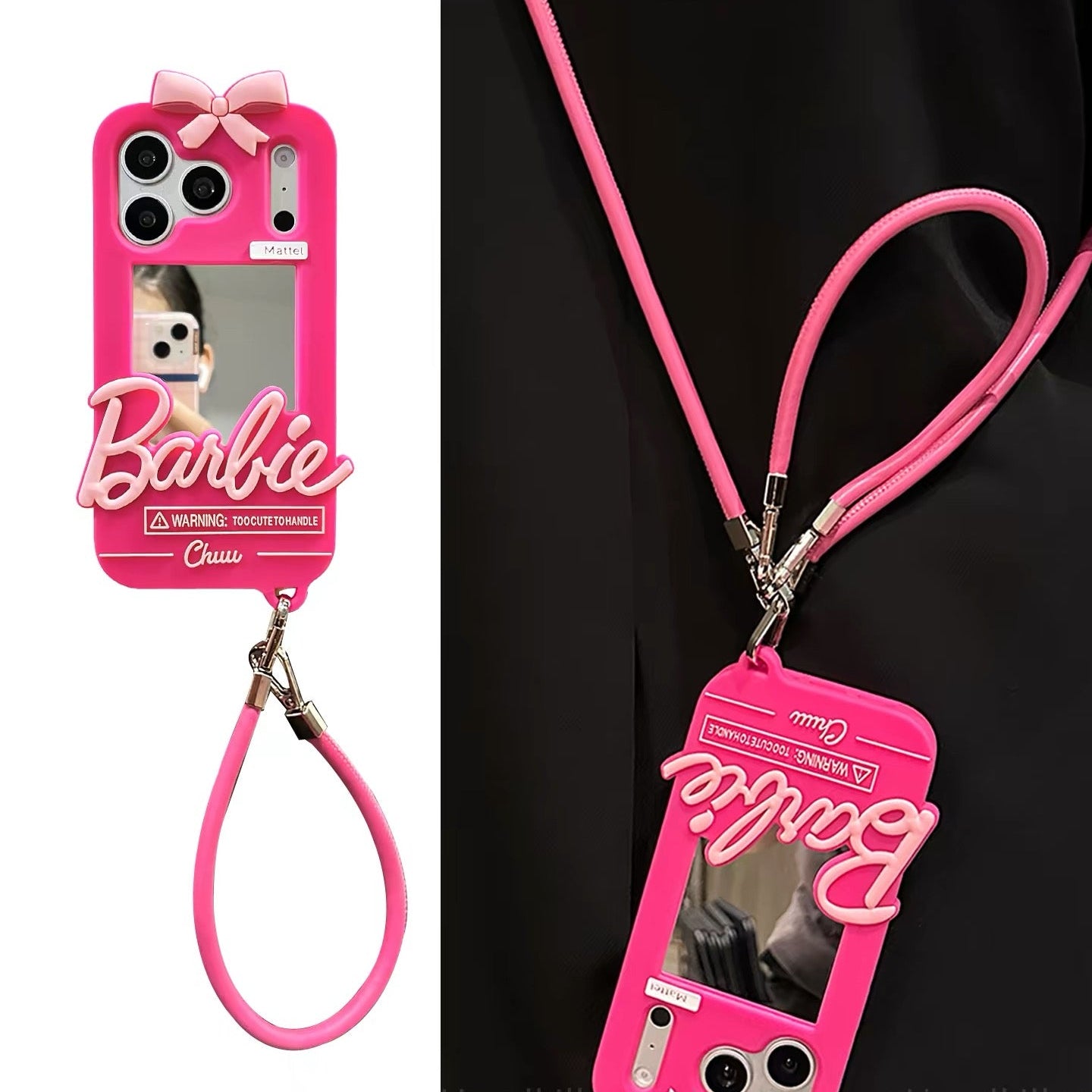 Sweet & Cool Barbie-Style Mirror Phone Case with Bow Accent