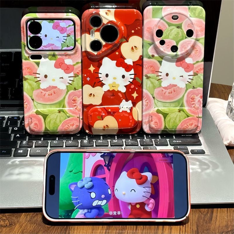 Android Red Apple Guava Cat Mirror Stand Phone Case