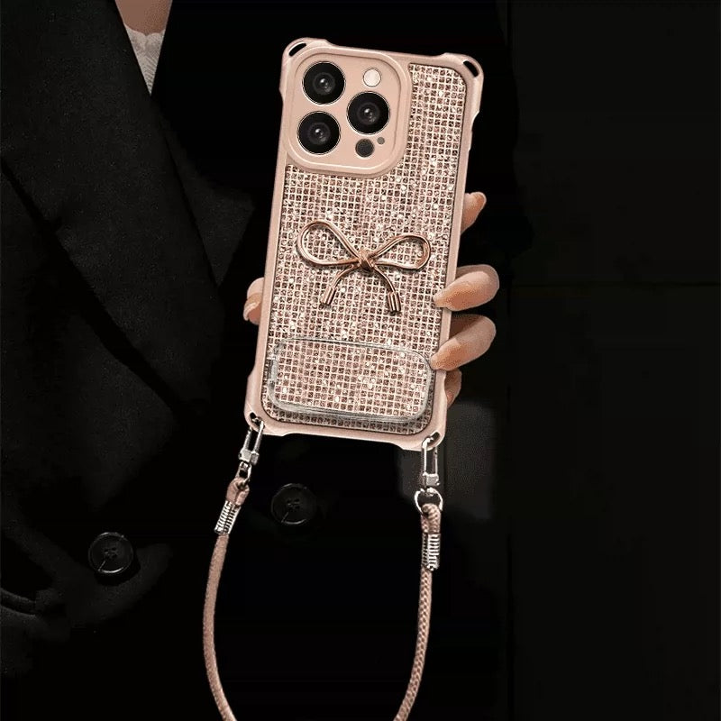 Sparkling Bow Portable Mirror Phone Case