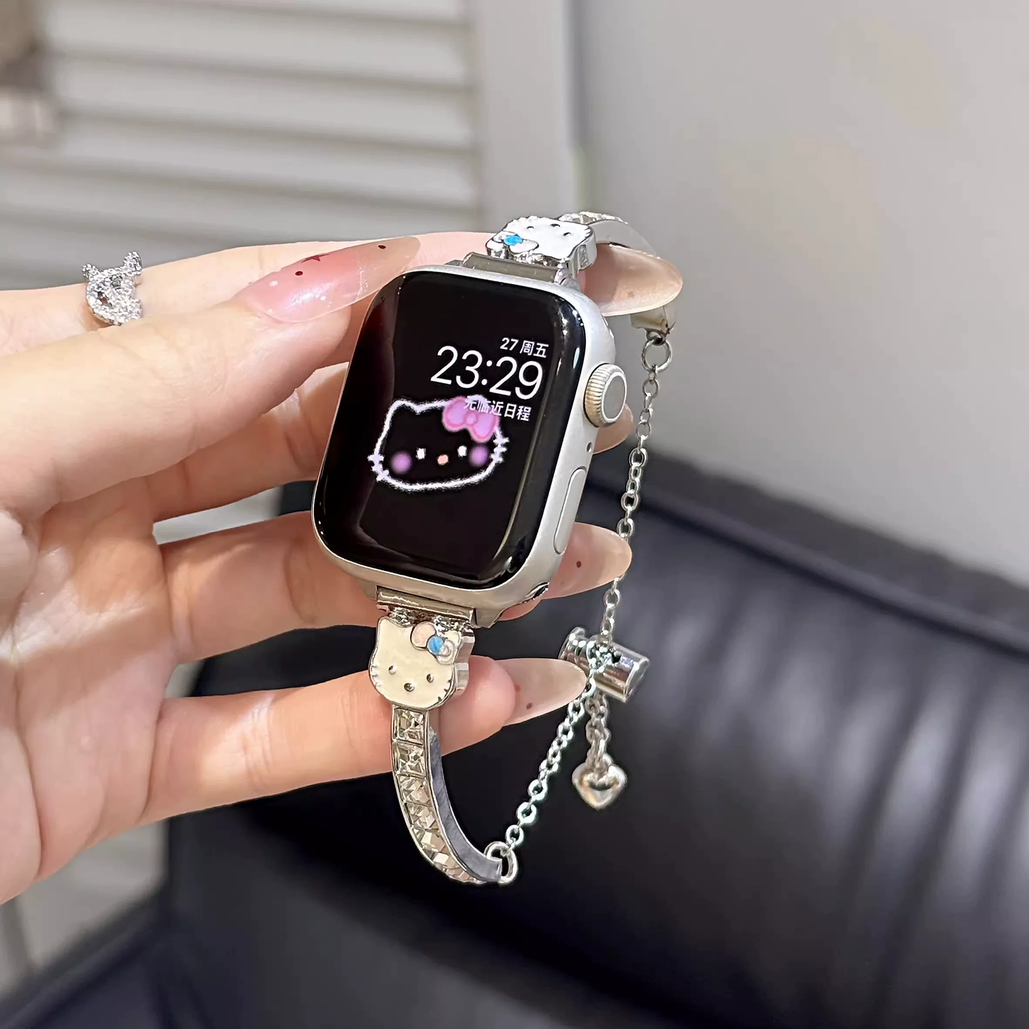 Hello Kitty-style rhinestone bracelet-style watch strap