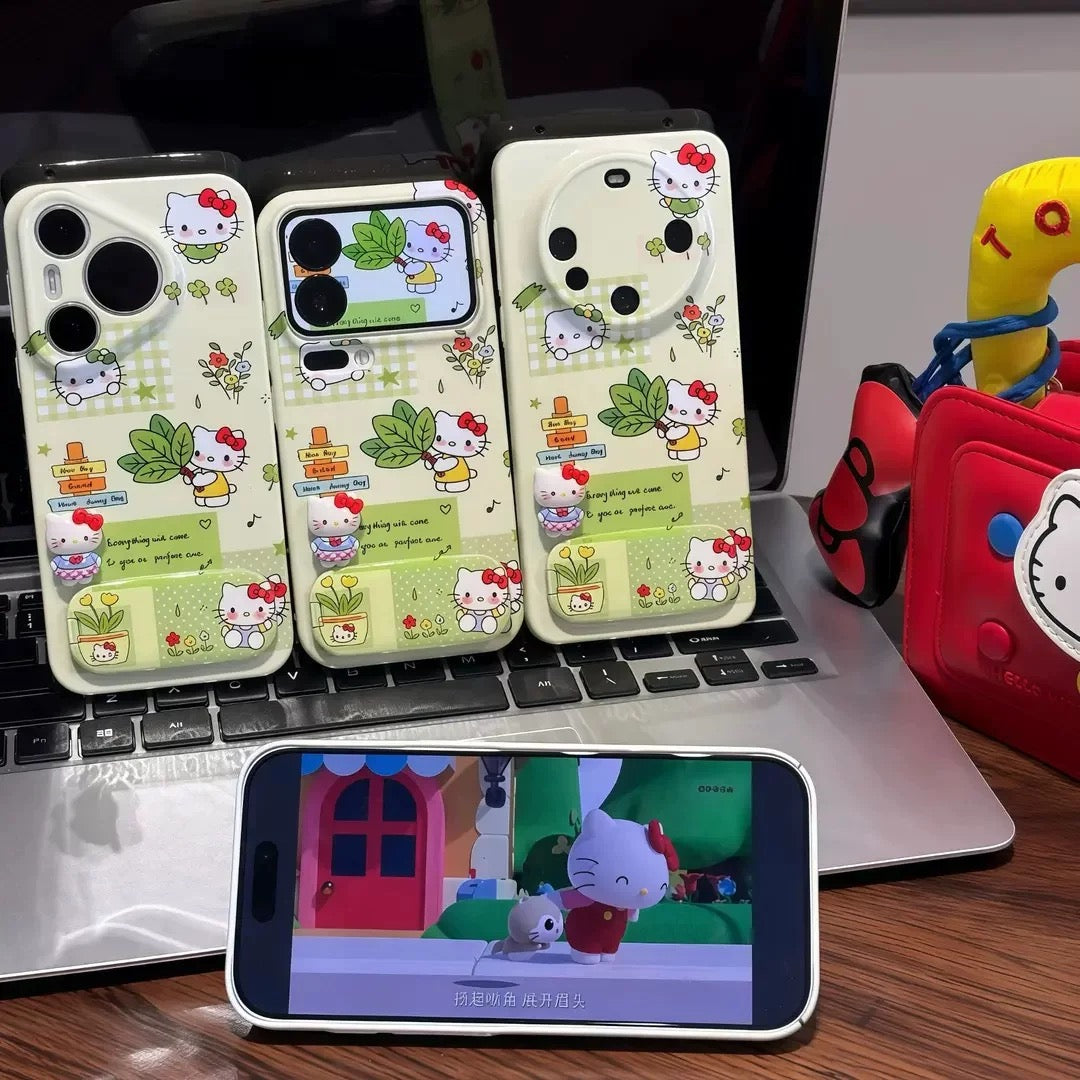 Five-Petal Flower Plaid Plush Phone Case with Stand