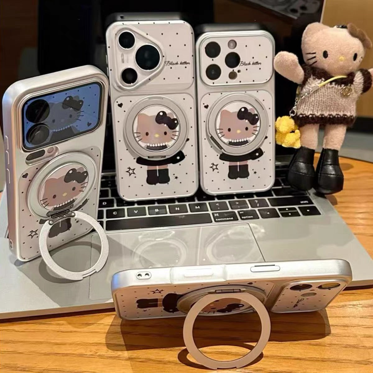 Black Hello Kitty Phone Case (with Rotating Stand)