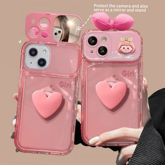 Étui de téléphone portable miroir fille à nœud rose