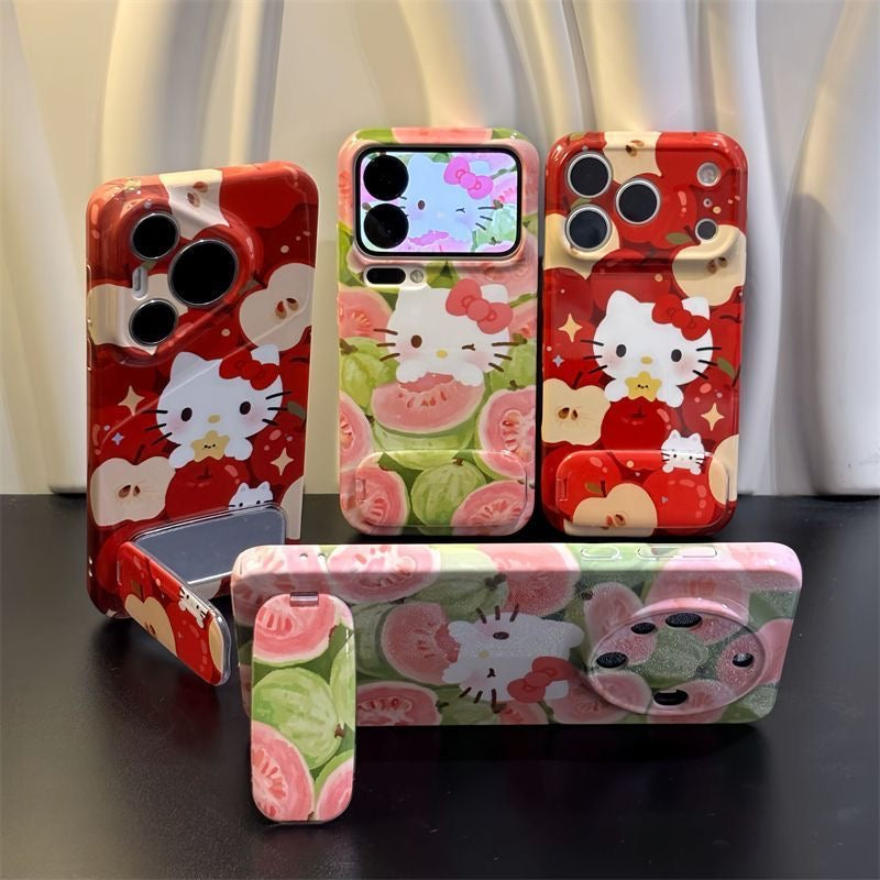 Android Red Apple Guava Cat Mirror Stand Phone Case