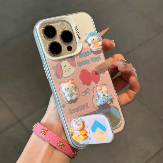 Étui de téléphone portable miroir chaton 3D