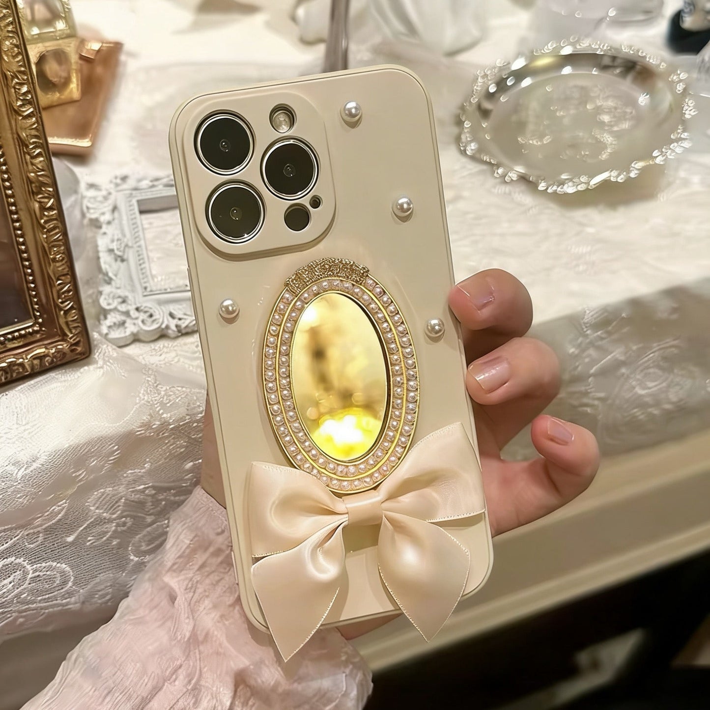 Pearl Bowknot Mirror Phone Case