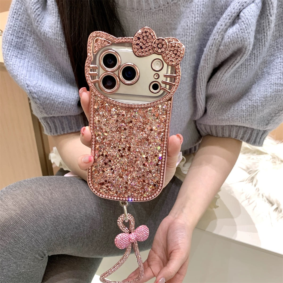 Sparkling Rhinestone Bow & Cat Phone Case