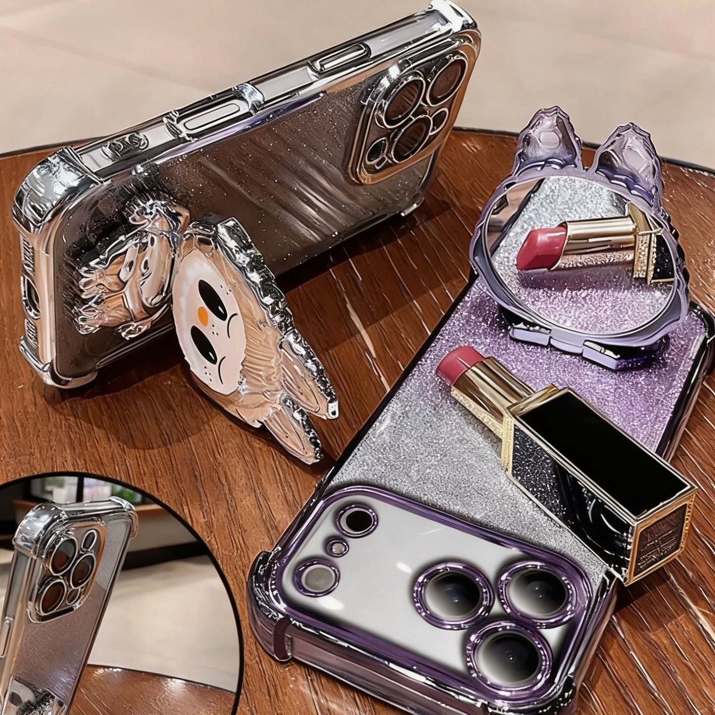 Labubu makeup mirror stand phone case