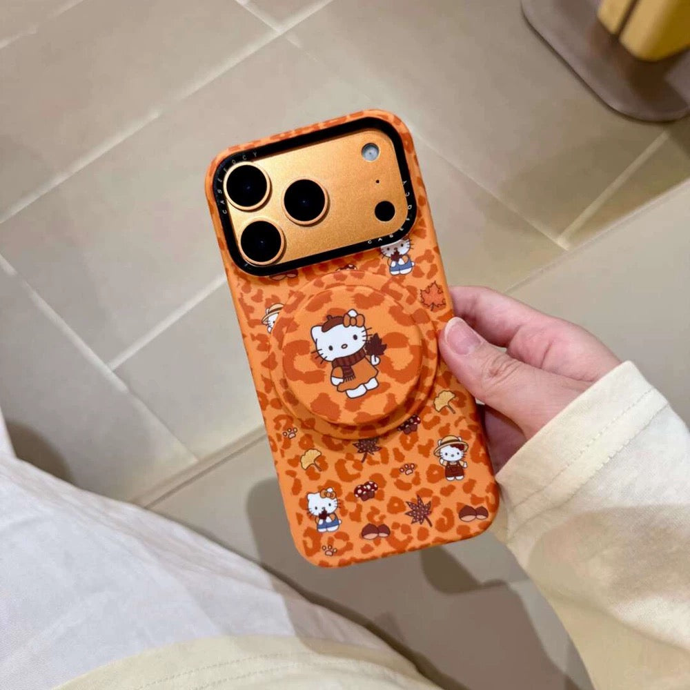 Leopard Print Hello Kitty Magnetic Stand Phone Case