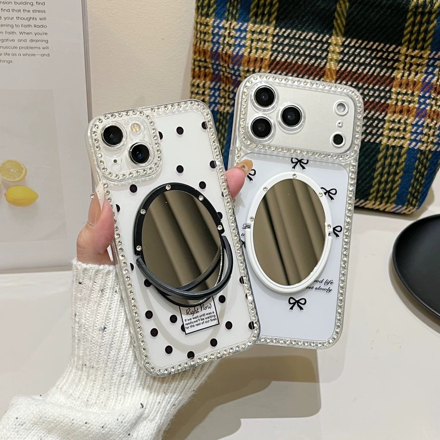 Polka Dot, Letter, and Bow-Knot Phone Case with Mirror Stand