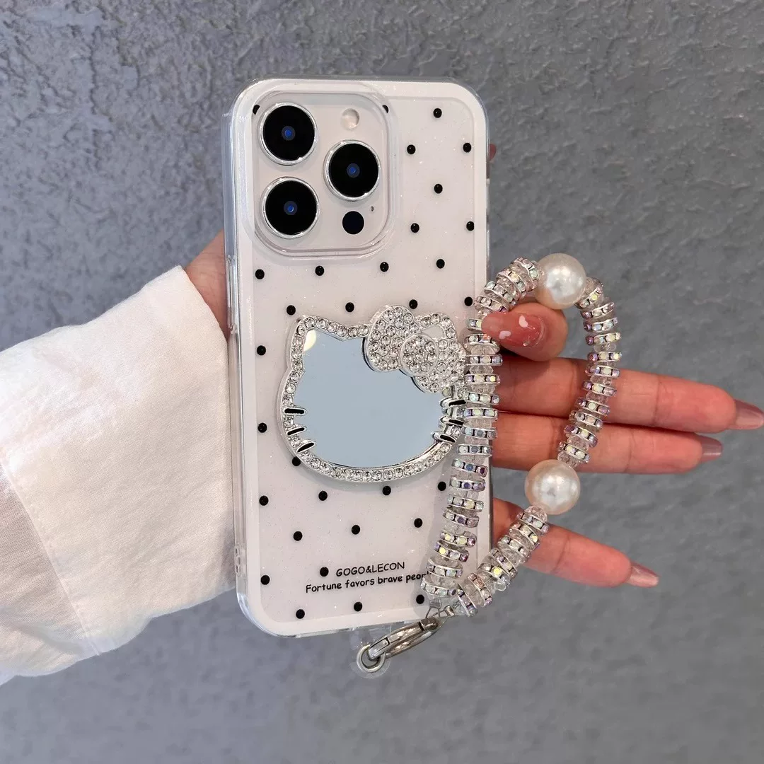 Sparkling diamond Kitty mirror phone case