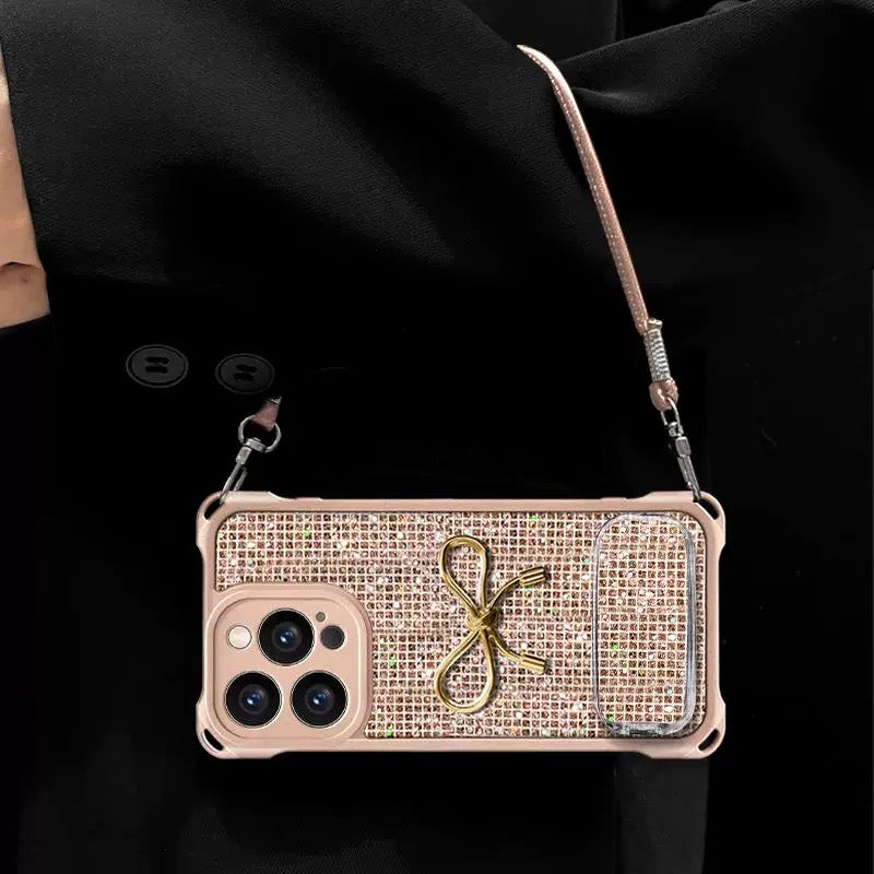 Sparkling Bow Portable Mirror Phone Case