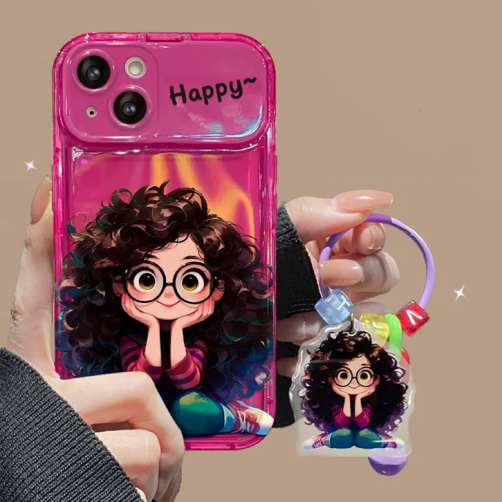 Android Curly Girl Flip Phone Case with Mirror and Stand