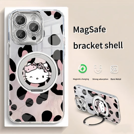 Silver pink leopard print magnetic stand kitty phone case